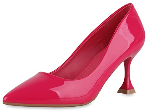 VAN HILL Damen Spitze Pumps Party Schuhe Lack Abendschuhe Stiletto Elegante Leder-Optik Absatzschuhe 208362 Fuchsia Lack 36
