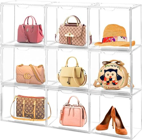Cutora Transparente Handtaschen-Aufbewahrungs-Organizer für Schrank, 6 Packungen, Kunststoff, Acryl, Handtaschen, Geldbörsen, Schuhe, Spielzeug, Behälter mit magnetischer Tür für Taschenbuch, Clutch