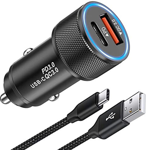 KP TECHNOLOGY 18W Fast Car Charger For Samsung Galaxy S25 FE / S25 (Edge) (Plus) (Ultra) / S24 / S23 / Plus/Ultra/FE / + - USB C PD Car Charger with [2M] Charging Cable