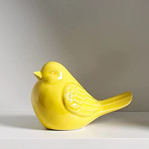 yhcdsea Decorative Bird Figurine, Glazed Ceramic Chubby Bird Figure Cottage Animal Bird Statue Decorations for Home Indoor Outdoor Garden Decor Accents Creative Gift (Yellow)