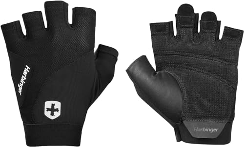 Harbinger Flexfit Gewichtheberhandschuhe – Lederhandfläche,atmungsaktives Mesh,Zuglaschen,Flexibles Handgelenk – Leichter Grip & Handflächenschutz für Fitness & Zirkeltraining, Unisex, Schwarz, XL