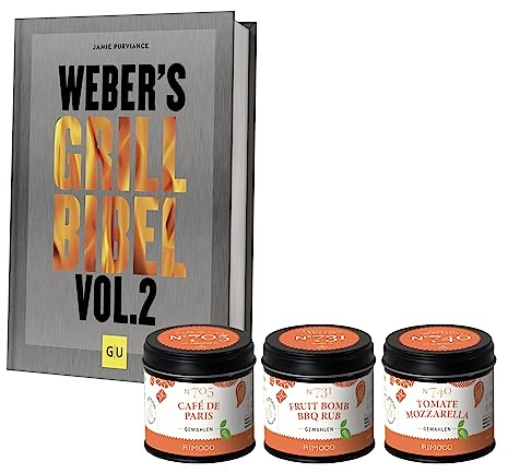 Rimoco Geschenkset Weber's Grillbibel Vol. 2 + Bio Grill Gewürze Set - das ultimative Geschenk für Männer - Weber Grillbibel Vol. 2, 3x leckere Grillgewürze und 3x Rezeptkarten