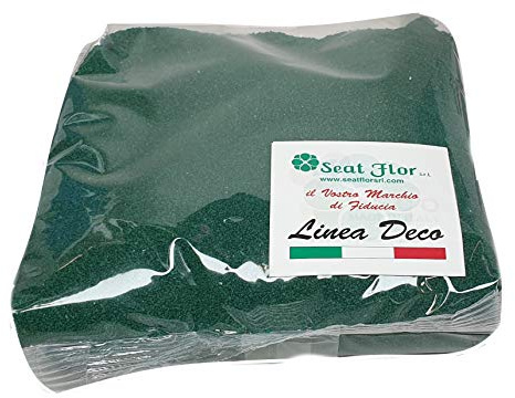 Seat Flor SRL® Farbiger Sand, Colored Sand, Beutel Sand, Sand zur Dekoration von Vasen 0,5 mm Beutel mit 1 kg (25 Farben erhältlich) (Dunkelgrün, Sand 0.5 mm.)