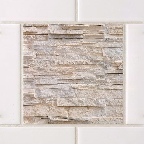 GRAZDesign Fliesenaufkleber Bad & Küche 15x15cm - 24 Stück | wasserfeste & selbstklebende Klebefliesen | Fliesenfolie Fliesenbild Motiv Beige Steinmauer