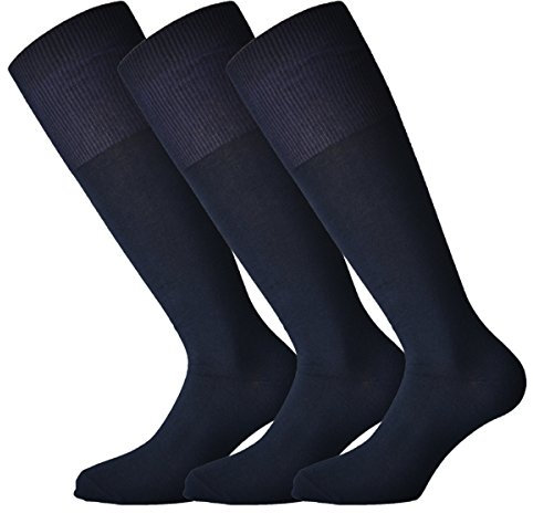 Fontana Calze - 3 paia calze lunghe in caldo cotone elasticizzate confortevoli e rinforzate (42-44, Blu)