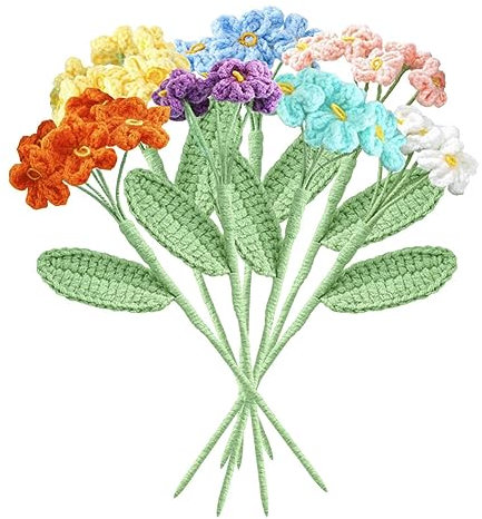 JOONOR Handgewebte Vergissmeinnicht Blumen, gestrickt, gehäkelt, Vergissmeinnicht, Blumenstrauß, handgefertigte künstliche Blumen für Jubiläen, Feiern, Hochzeitsdekoration, Geburtstagsgeschenk,