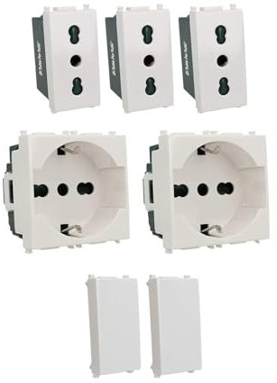 Di Tutto Per Tutti® Set 7 Pezzi Vimar Plana compatibile | 3 Presa Bipasso 2P+T 16A | 2 Shuko 2P + T 10/16A | 2 Pezzi Copriforo 1M | Bianco