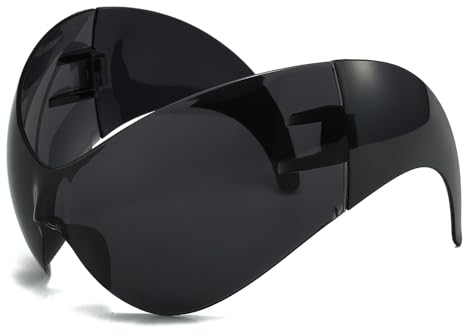 LJCZKA Randlose y2k Sonnenbrille für Damen und Herren, Futuristische Wrap Around Sonnenbrille Groß Sport Brille mit Schild UV-Schutz