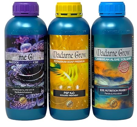 MADAME GROW Fertilizzante 420 piante verdi - Concime per piante verdi - Concime liquido per piante - Fertilizzante per la crescita universale - Fertilizzante per la fioritura (KIT DALIA 3x1L)