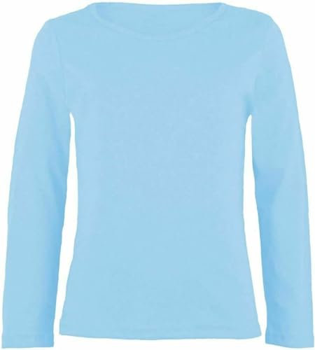 GUBA® Girls T Shirt Long Sleeve Top Kids Plain Basic Uniform T-Shirt Crew Neck Tee Size 5-13 Years (9-10 Years, Sky Blue)