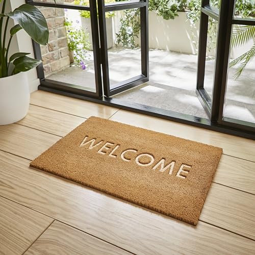 Think Rugs Coco Coir Door Mat - Natural Coir, Non-Slip, Thick, Premium Quality, Rubber Backed, Eco-Friendly, Heavy Duty - Indoor/Outdoor Entrance Door Mat - 45 x 75