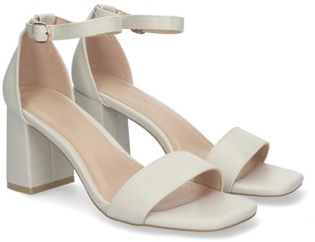 shoes&blues.es 80797-Sandalia de Tacon para Mujer, Comoda, con Pala Fina, y Cierre Ankle Strap de Hebilla.. Talla 38 Blanco