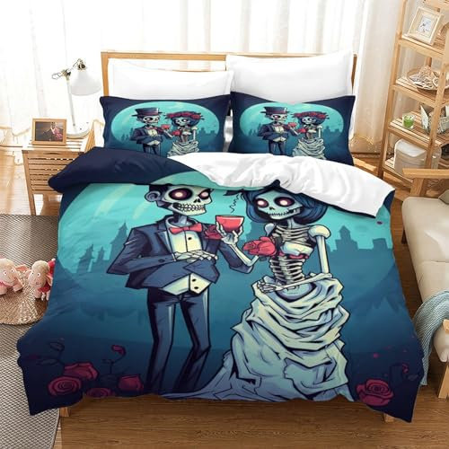 VesFy Bedding Set 3D Cartoon Zombie Printed Bedclothes Comforter Cover Art Zombie Duvet Cover Set Microfiber Pillowcase Zipper Closure for Girl Teens Teenagers Quilt Cover Single(140x200cm)