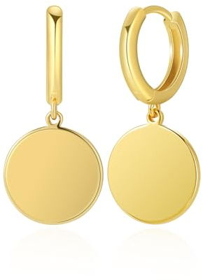 Mesovor Gold Münzen Scheiben Creolen für Damen, 18 Karat Vergoldete Zierliche Kleine Diamant-Scheiben-Stab-Ohrringe Schmuck (Stil 01)