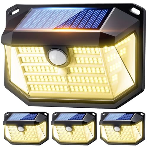 Solarlampen für Außen (4 Stück+230LED+2000LM) 3000k Warmes Licht Solarlampen für Außen mit Bewegungsmelder,3 Modi Solarleuchten für Außen,IP65 Wasserdicht Solarlampen für Außen Grten Aussen Terrasse