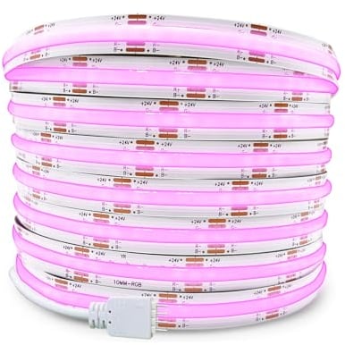 DC24V COB RGB LED Streifen,10m/Rolle Dimmbar Flexibel Hohe Dichte Gleichmäßiges Licht,672 LED/m,farbwechselnder Lichtstreifen für Ambientebeleuchtung,nur 10m RGB LED Strip,Ohne Netzteil und Controller
