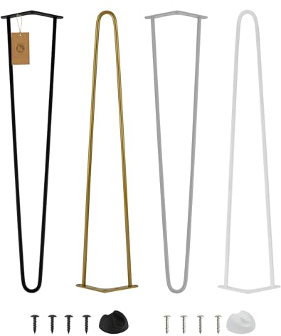 Moria Hairpin Leg 4 Stück | Möbelfüße, Tischbeine von 10 bis 80 cm | für Schrank, Hocker, Nachttisch, Couchtisch | Tischfüße mit Bodenschoner und Schrauben | 61 cm - 2 Streben (Metall, Gold)