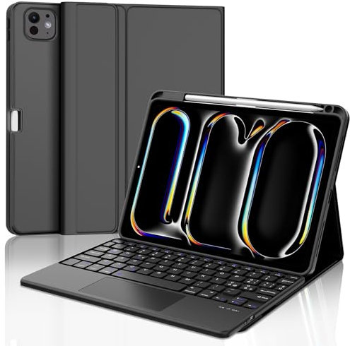 Occtingkind, Tastiera per iPad Pro 11 M4, Custodia con tastiera per iPad Pro 11 5. generazione 2024, Cover con Magnetica Staccabile Touchpad Bluetooth Keyboard, Italiano Layout, USB C, Nero