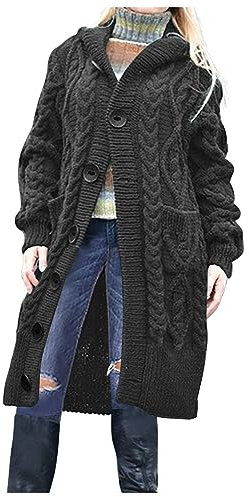 Womens Cardigans Ladies Linen Jackets Long Sleeve Thickened Chunky Knitwear Womens Cardigan Dough Twists Knitted Button Up Pocket Knitted Cardigans for Women UK Women's Cardigan Beach Plus Size