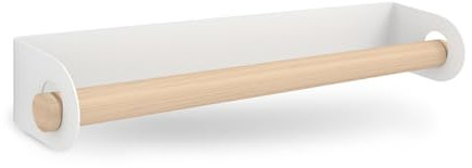 Porta asciugamani da bagno adesivo in acciaio-legno e finitura bianco opaco - faggio| Peso massimo: 5 kg| Misure 45x7x9,3 cm| Include adesivo per il fissaggio a muro|