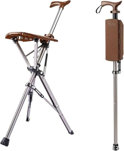 Zusammenklappbarer Gehstock-Sitz, 180 kg Kapazität, tragbarer Gehstock, handlicher Klappstuhl, Sitz, 3 Beine, höhenverstellbar, dickes Aluminium, hoch, Unisex, für ältere Menschen, mit Logo