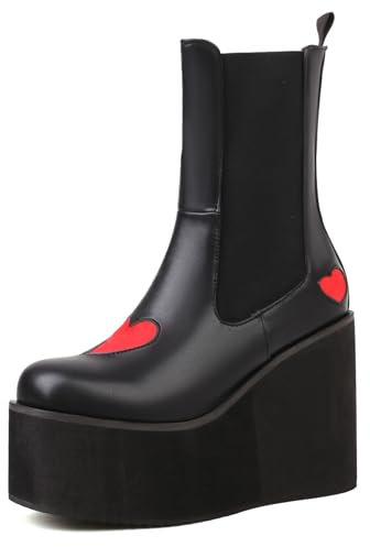 Bviennic Donna Zeppa Stivali con Plateau Tacco Alto Stivaletti Punta Rotonda Senza Chiusura Moda Stivali da Festa, S186170Zp Nero-Pu Numero 36 EU