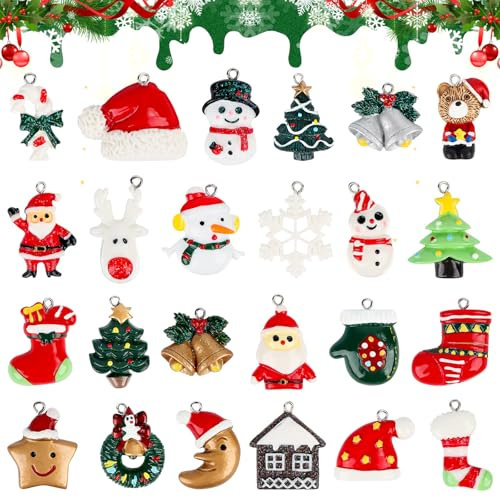 24 Stück Weihnachtsanhänger Christbaum Deko,Anhänger Weihnachten Mini,Harz Christbaumschmuck Ornamente Baumanhänger, für Schmuckherstellung Adventskalender Hängen Weihnachten Dekoration