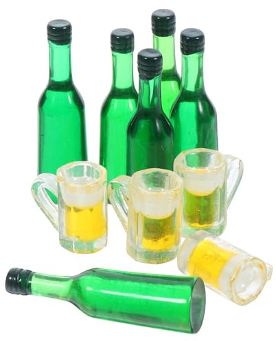JOINPAYA 1 Set Miniature Wine Bottles Food and Play Beer Mug Mini Beer Shot Glasses for Home Decor Tiny House Ornaments Miniature Beer Cups Mini Beer Bottles Resin