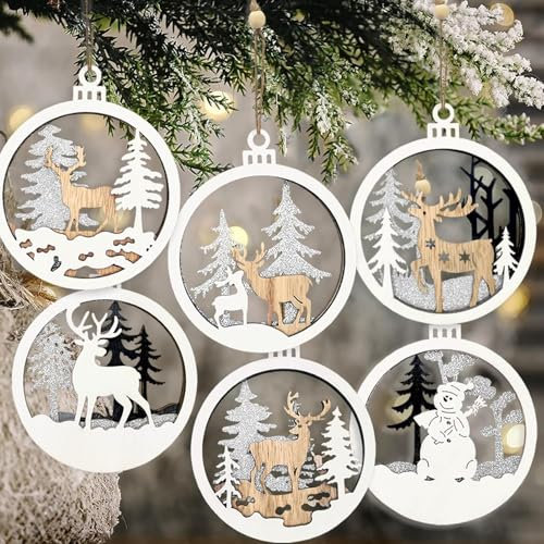6 Stück Weihnachtsschmuck aus Holz, Weihnachtsdeko Basteln Kinder, DIY Weihnachten Deko Holz zum Bemalen,6 Weihnachtsmuster Holz Ornament Kit