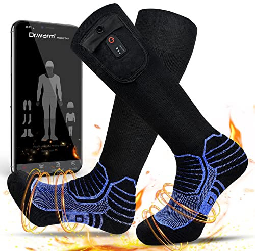 Dr.Warm Calzini riscaldati con telecomando app, 3000 mAh 7,4 V, batteria ricaricabile, calzini riscaldanti per uomini e donne, scaldapiedi invernali per caccia, pesca sul ghiaccio, campeggio,