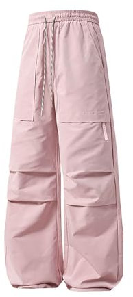 2024 Autumn Men's New Retro Casual Pants Loose Straight Leg Casual Long Pants High Street Parachute Pants Band Straight Leg Tracksuit Bottoms Open Hem Loose Fit Lightweight Quick Drying (Red, L)
