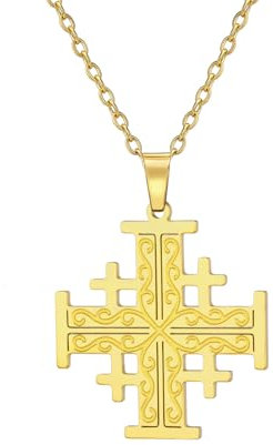 EUEAVAN Crociati di Gerusalemme Crociati Crociati Cavalieri Templari Croce Pendente Medaglione Disco Greco Gioielli Religiosi Preghiera Dichiarazione Battesimo Regalo Donne Uomini, Medio, Acciaio