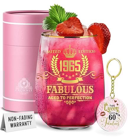 CROWNLY CRYSTAL® 1965 60th Birthday Personalised Wine Glass Gift for Women Sister Gift Ideas