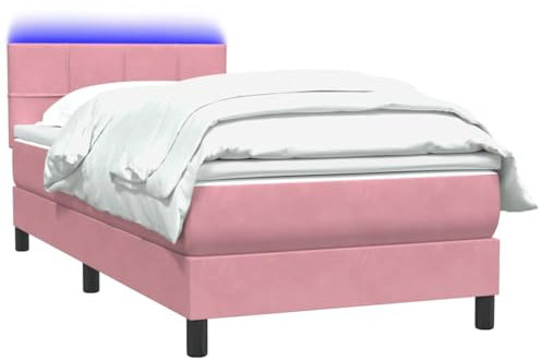 vidaXL Boxspringbett mit Matratze Rosa 90x220 cm Samt, Bett, Bettrahmen, Einzelbett, Schlafzimmermöbel, Lattenrost, Samtbett, Polsterbett
