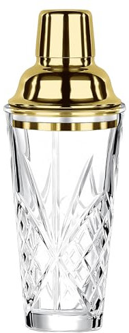 Dzmuero Shaker Cocktail, Shaker Inox, Shakers à Cocktails, Mixeur en Verre, Couvercle en Acier Inoxydable, avec Couche Filtrante, Scellé et Durable, pour la Maison et le Bar (or)