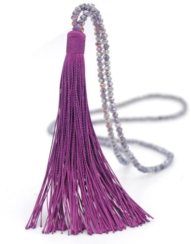 Whakano Collana di perle boeme, collana lunga vintage da donna con nappa, ciondolo di perle, collana di perline, collana da pullover, gioiello per il collo, elegante collana di perle per donna, viola