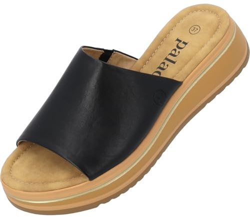 Palado Sandalen Damen Rhat – bequeme Hausschuhe mit Plateau-Sohle - modische Pantoletten - elegante Sommerschuhe Schwarz UK3,5 - EU36