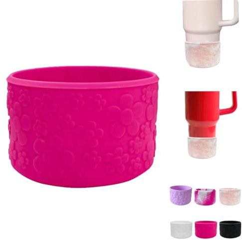 Silicone Boot Sleeve for Stanley, Floral Texture Silicone Boot Sleeve for Stanley Tumbler, Flower Bottom Boot Protective Boot Anti-Slip Bottle Bottom Sleeve Cover for Stanley Accessories (Rose)