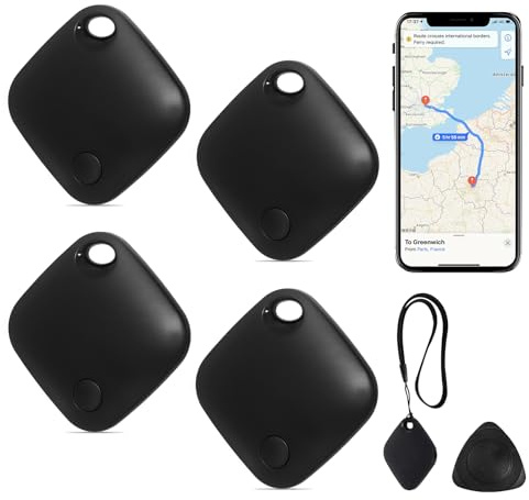 AURTEC Smart GPS Tracker für Haustiere, Fahrzeuge, Schlüssel und Gepäck, kompatibel mit Apple Find My App (nur iOS), Echtzeit-globale Standortverfolgung, Lange Akkulaufzeit, Geo-Fencing, 4 Stück