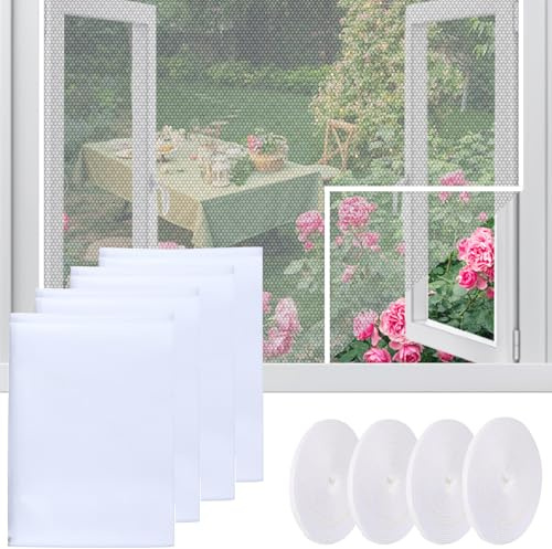 4pcs Fliegengitter Fenster 130cm x 150cm Selbstklebendes Moskitonetz Fenster Moskitonetze Für Fenster Mit 4 Rollen Selbstklebeband Moskitonetz Fenster Zuschneidbar Fliegengitter Für Fenster (Weiß)
