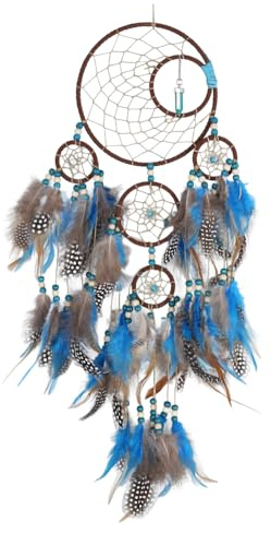 Vintage Traumfänger, 52cm Blauer Feder Dreamcatcher, Gewebt Dream Catchers im Böhmischen Stil für ungen Mädchen Teenager Deko Zimmer Schlafzimmer Wohnzimmer Dekoration