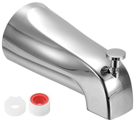 sourcing map Slip on Diverter Tub Spout, Zinc Alloy Bath Spout Bathtub Faucet with Pull-Up Diverter Plastic Reducer Joint for 1/2 Inch Water Tub for Bathroom Kitchen, Silver