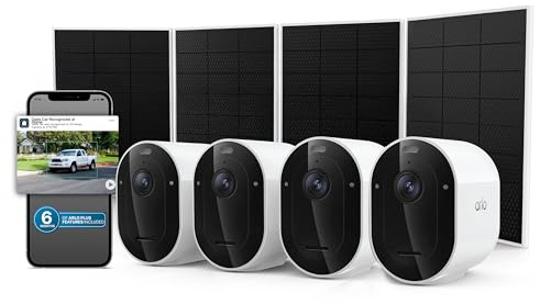 Arlo Pro 2K HDR Sicherheitskamera (6. Generation 2025), 4 Nocken+4 Solarmodule + 6 Monate Plan Secure Plus, kabellose Außenkamera, batteriebetrieben, Erkennung