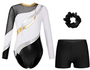 Sinleey Turnanzug Mädchen Langarm Gymnastikanzug Mit Hose Und Haarband 3-teiliges Gymnastik-outfit Wettkampf