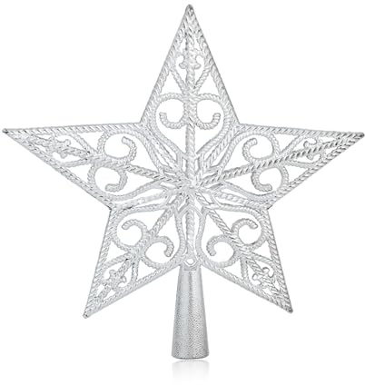 Weihnachtsbaumspitze Stern, Baumspitze Weihnachten Stern Vintage Klassisch Ausgehöhlt Tannenbaumspitze Aufstecker Christbaumspitze Sterns 20cm für Tannenbaumspitze Deko (Silber)