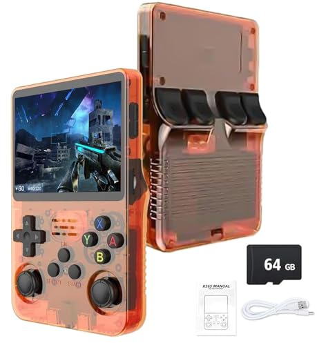 R36S Retro Handheld Game Console - 21,000+ Classic Games, 3.5 IPS Screen, 64GB/128GB, Portable Linux Gaming Device (64g-orange)