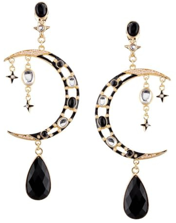 YAZWUR Mond Ohrringe Damen als Wahrsagerin Accessoires Mystischer Hexe Schmuck mit Sternen für Karneval Fasching Halloween Kostüm Gold Schwarz