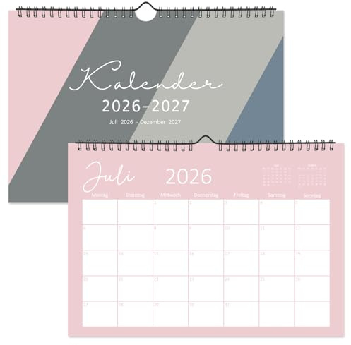 Kalender 2026/2027 Wandkalender, 18 Monate von Juli 2026 bis Dezember 2027 | 120 GSM Papier, 30 X 21 cm, Großer Schreibbereich, Doppelspirale, Monatsübersicht Mit Feiertagen, Für Zuhause & Büro