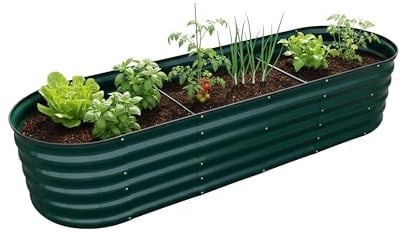 Relaxdays Hochbeet, verzinktes Metall, Blumen, Pflanzen & Gemüse, HBT: 45x200x60 cm, ovales Pflanzenbeet, Farbauswahl | HBT: 45x200x60 cm, ovales Pflanzenbeet