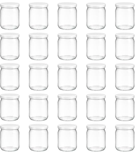hocz 25x Einmachgläser 500 ml | mit Deckel Weiß TO 82 | leere Gläser mit Schraubdeckel zum befüllen | Sturzgläser, Schraubgläser, Marmeladengläser Set | 25 Stück